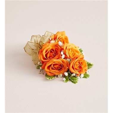 Orange Spray Rose Corsage-Gold Bow